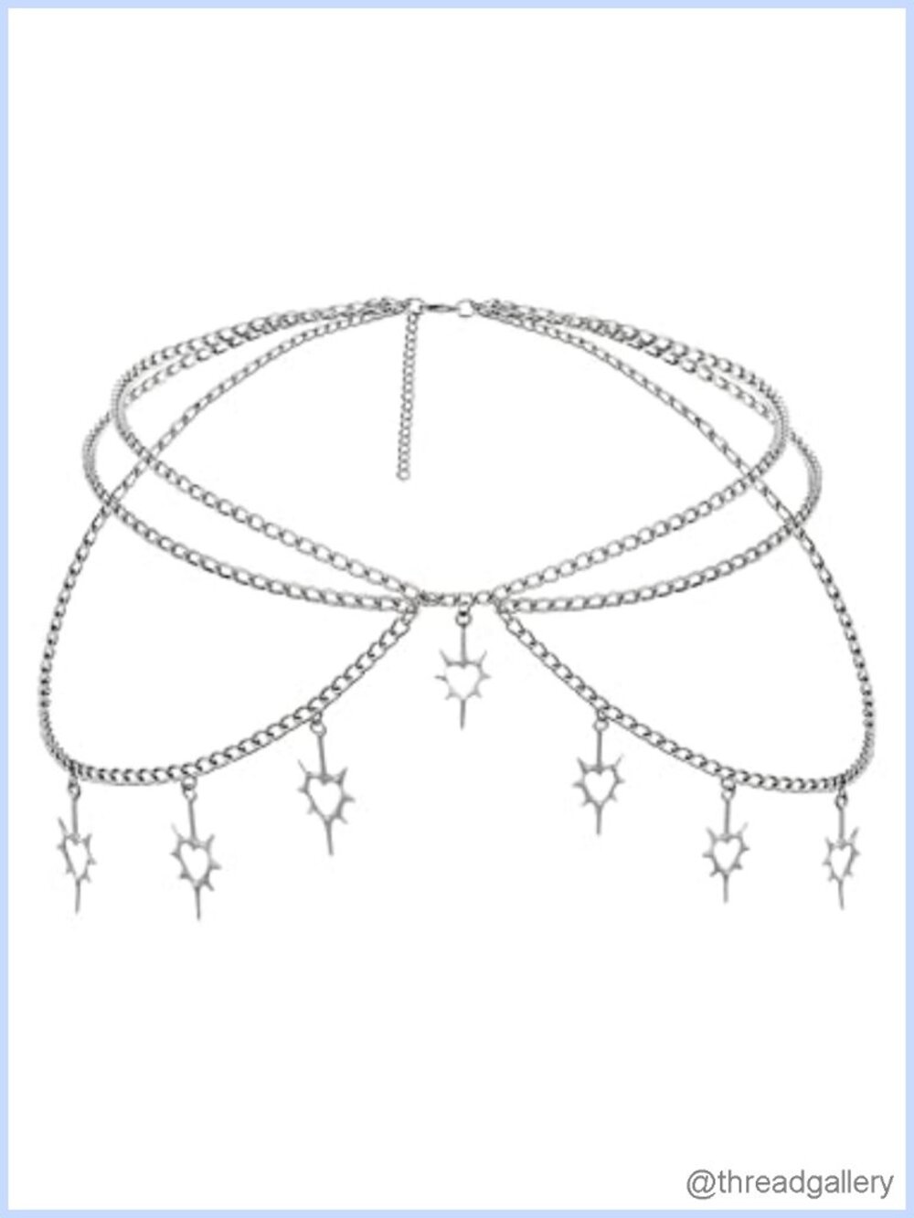 Silver-Tone Heart Chain Waist Belt Adjustable Layered Punk Grunge
